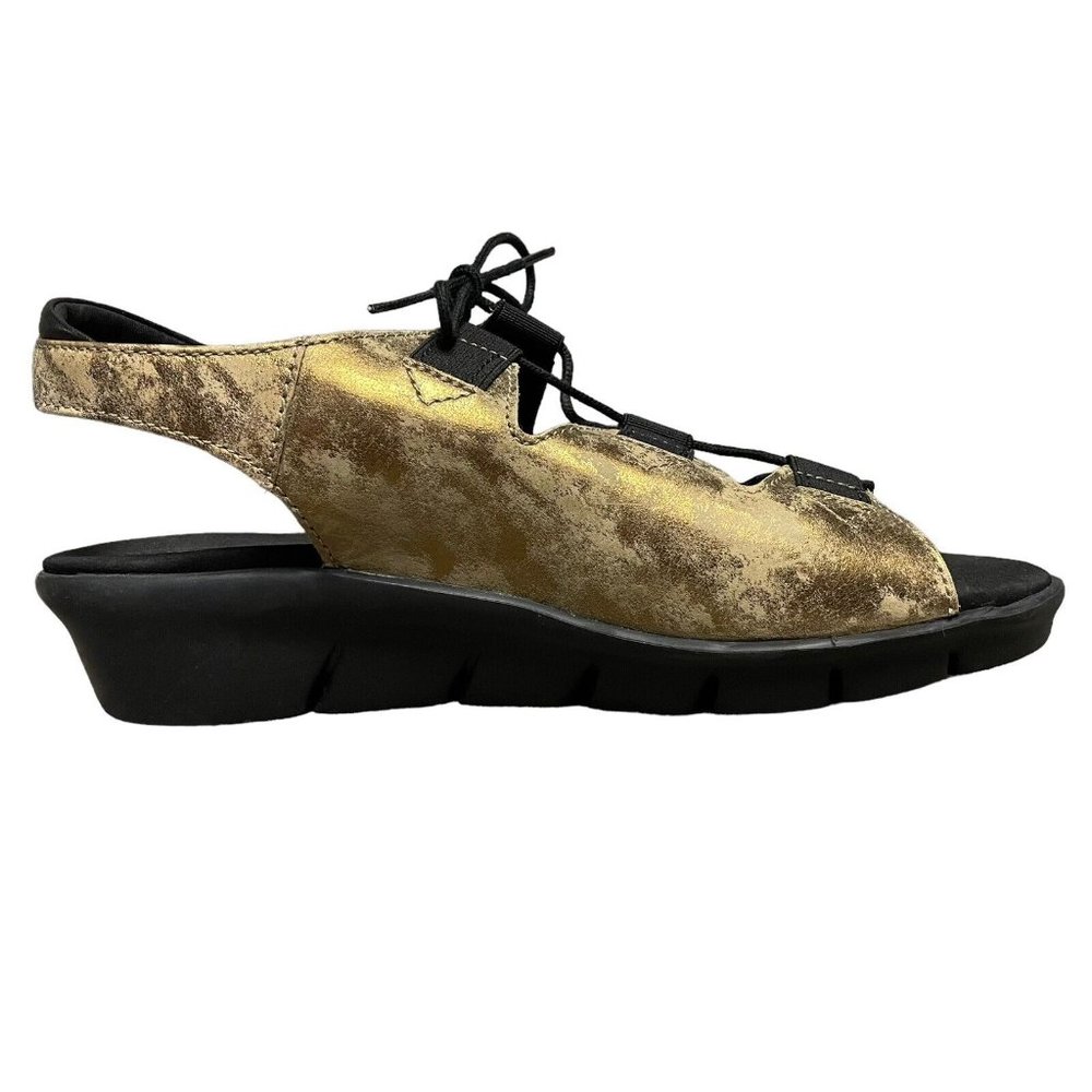 Wolky Ghillie Metallic Gold Open Toe Slingback Lace Up Comfort Shoes Womens US 9
